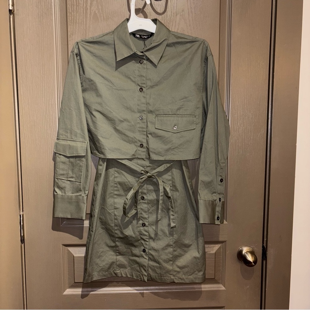NWT ZARA Gabardine Shirt Dress - Picture 10 of 16